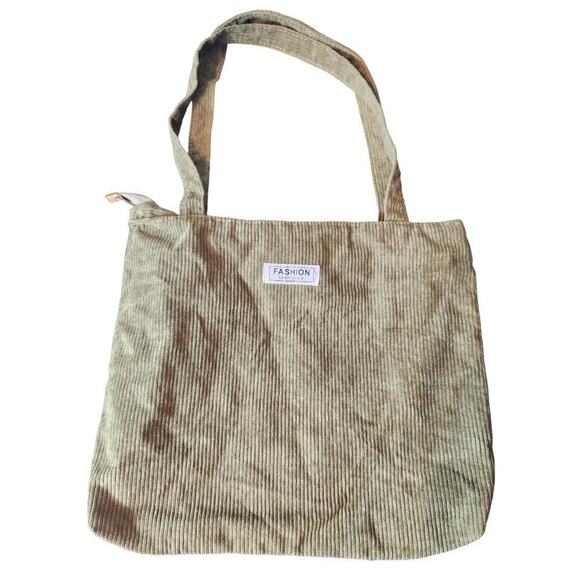 Fashion Instinct green corduroy tote bag with top handles - Picture 1 of 7